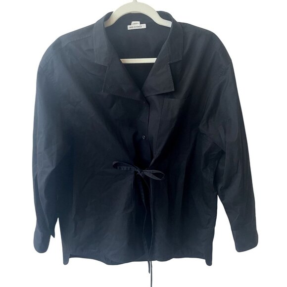 Hermès Womens Black Long-Sleeve Button-Up Shirt With Waist Tie Detail 100% Cotto - Picture 1 of 9